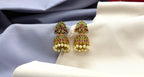 kempu jhumka green stones, accented with pearl hangings Earrings