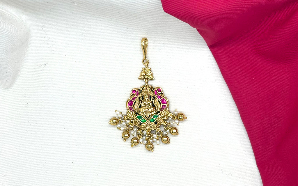 Matte finishing lord design Golden balls Maang Tikka