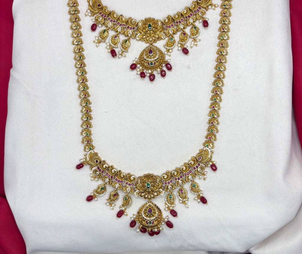 Matte finishing floral design with Red Beads combo-set