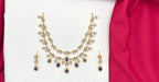 Matte finishing Floral Zircon & Ad Stones purple Short Necklace