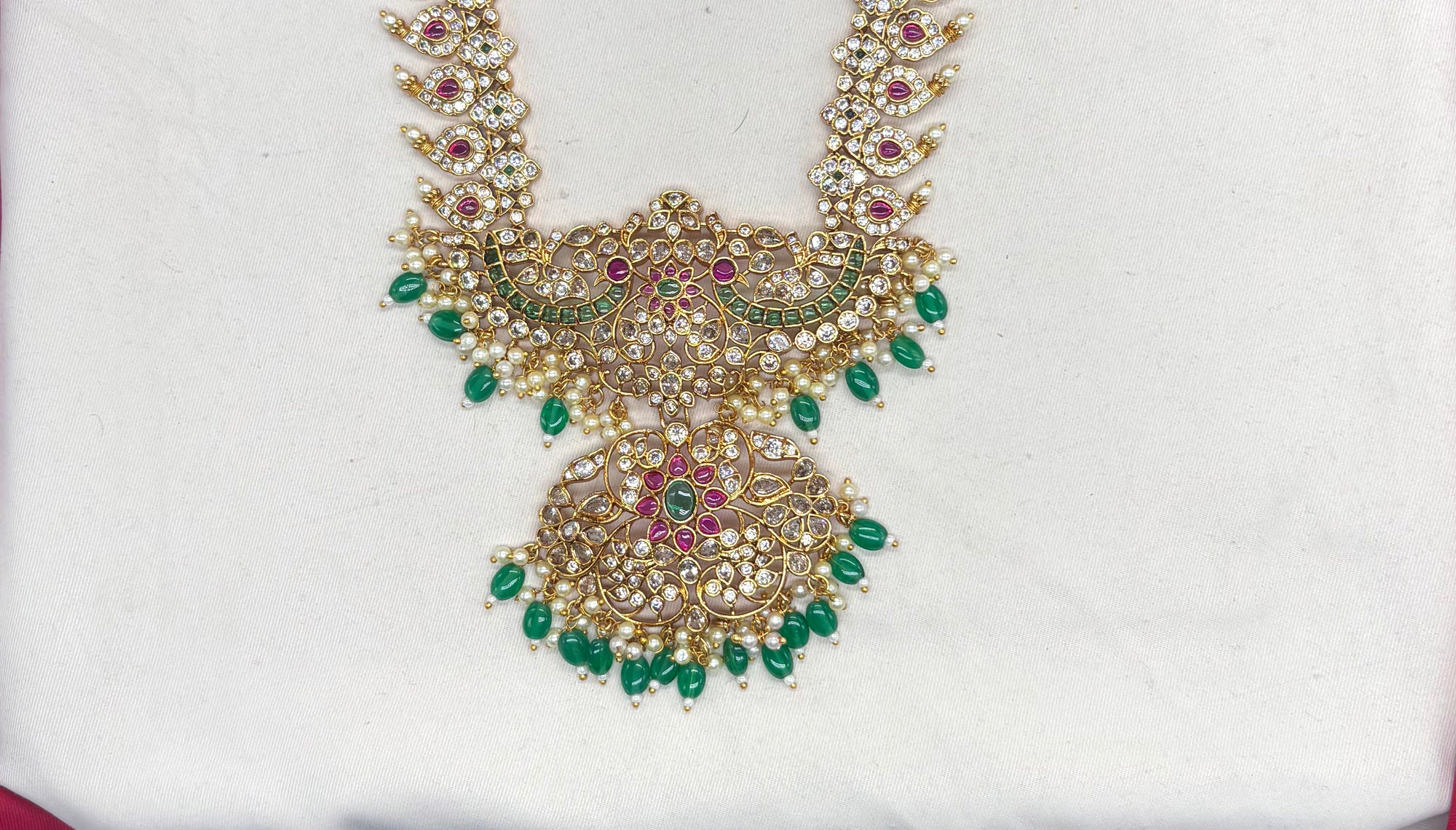 Premium Jadau Kundan Mango Design with Green Beads Short Necklace