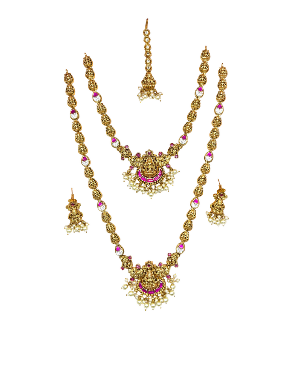 Gold finish lord Lakshmi with Kempu stones design combo-Set Necklace