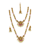 Gold finish lord Lakshmi with Kempu stones design combo-Set Necklace