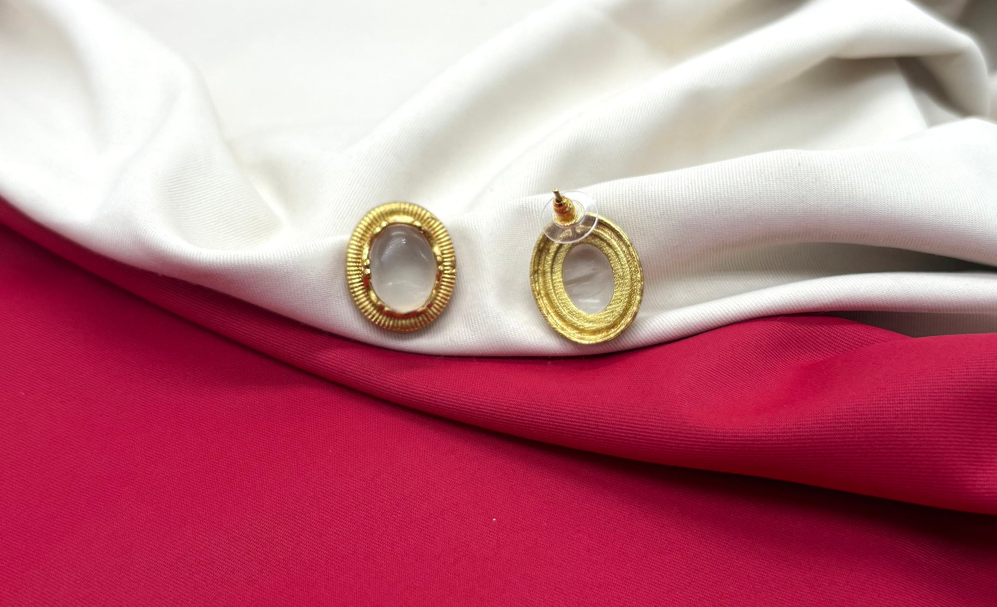 Vintage white Moissanite Stone carved gold-tone clip-on earring
