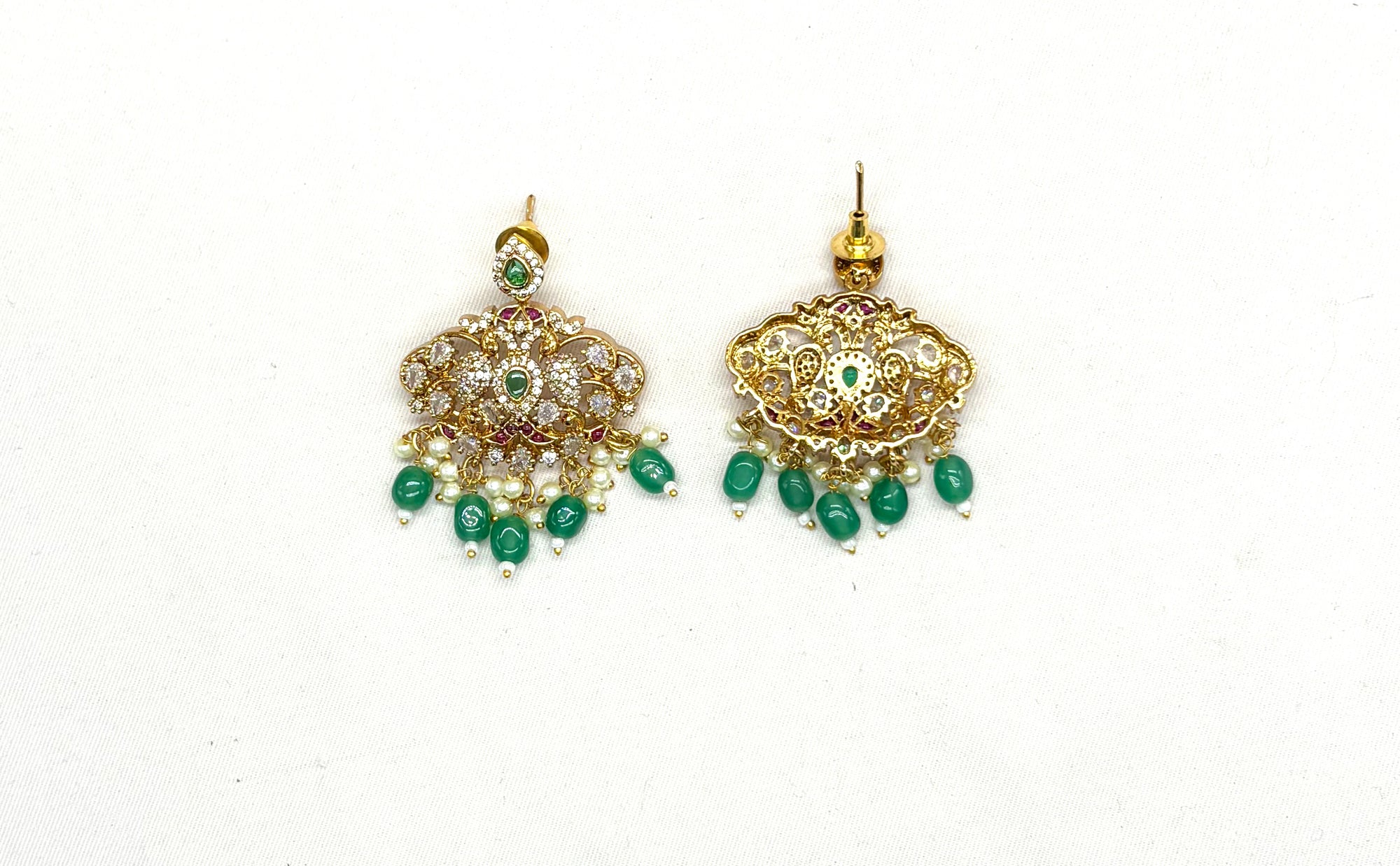 Jadau Kundan finishing with American Diamonds peacock design long necklace