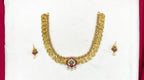 Matte finishing Lord Lakshmi coin with Kempu Heart design motif pendent Short Necklace