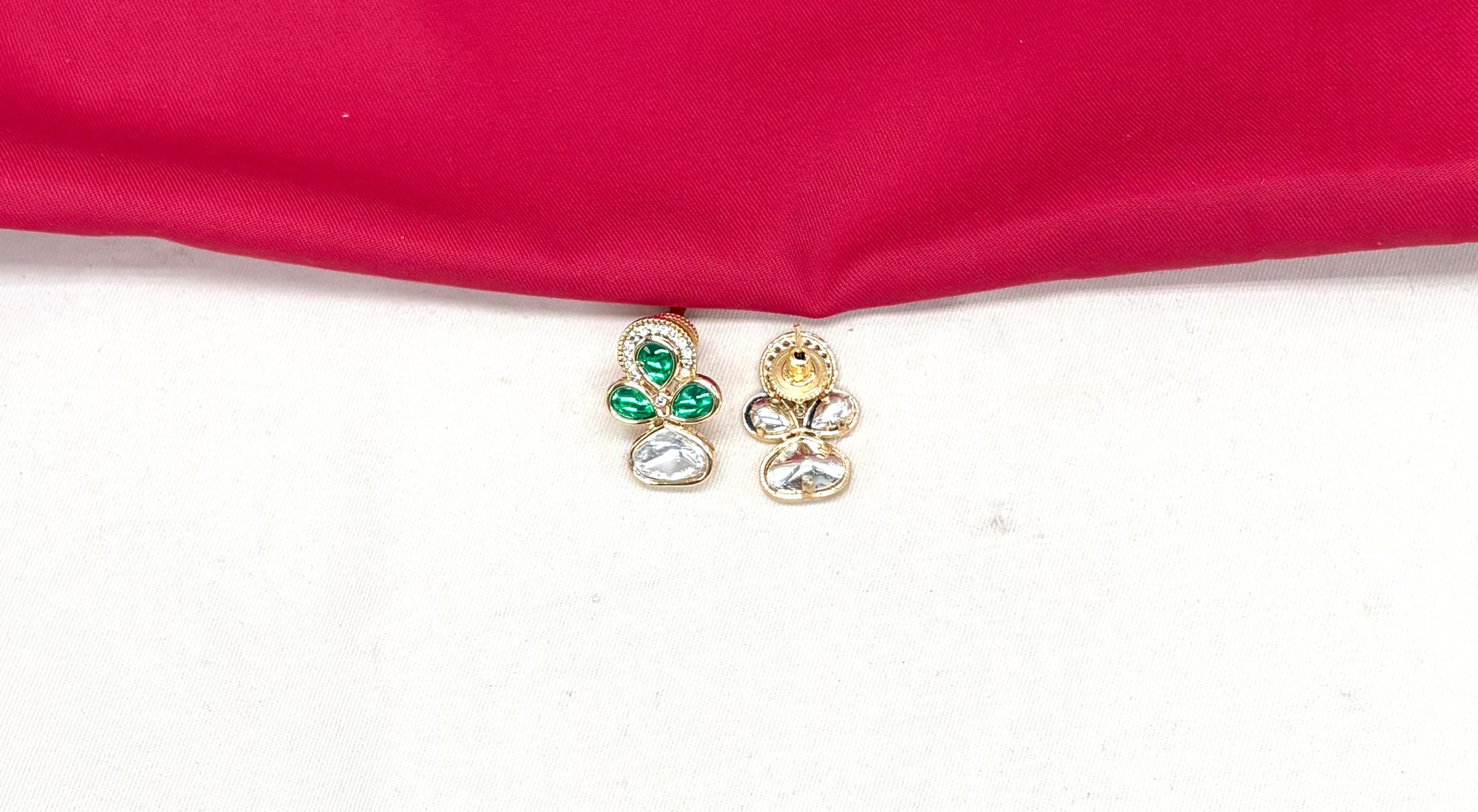 Rose-Gold with green stones Polki Diamonds studs