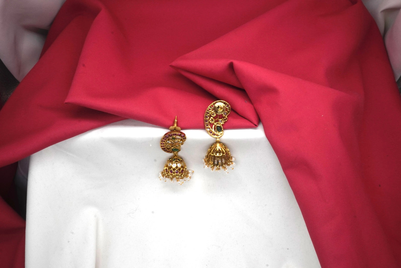 Jadau Kundan with rice pearls Jhumkas Earring