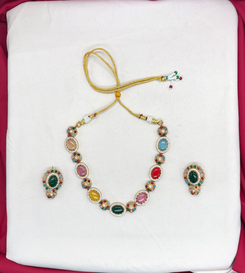 Premium Multi Color Moissanite Stones Short Necklace