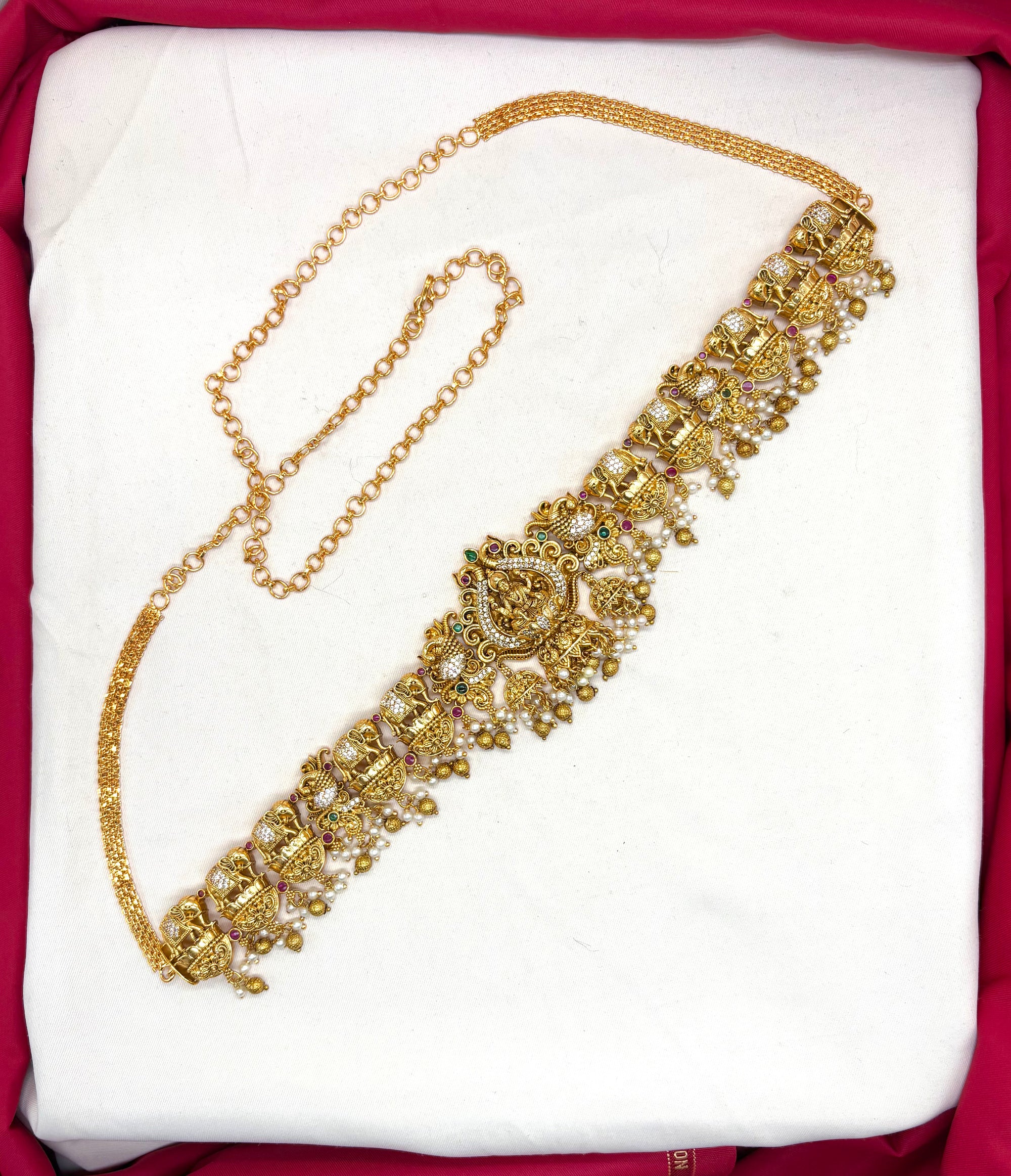 Matte finishing Lord Lakshmi Designed with Elephant and lotus Chain Vaddanam