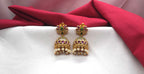 Matte finishing floral design with green & pink stones Jhumkas Earring