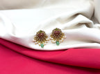 Kempu jadau Hearted design dangling Mint-Green stone drop Earring