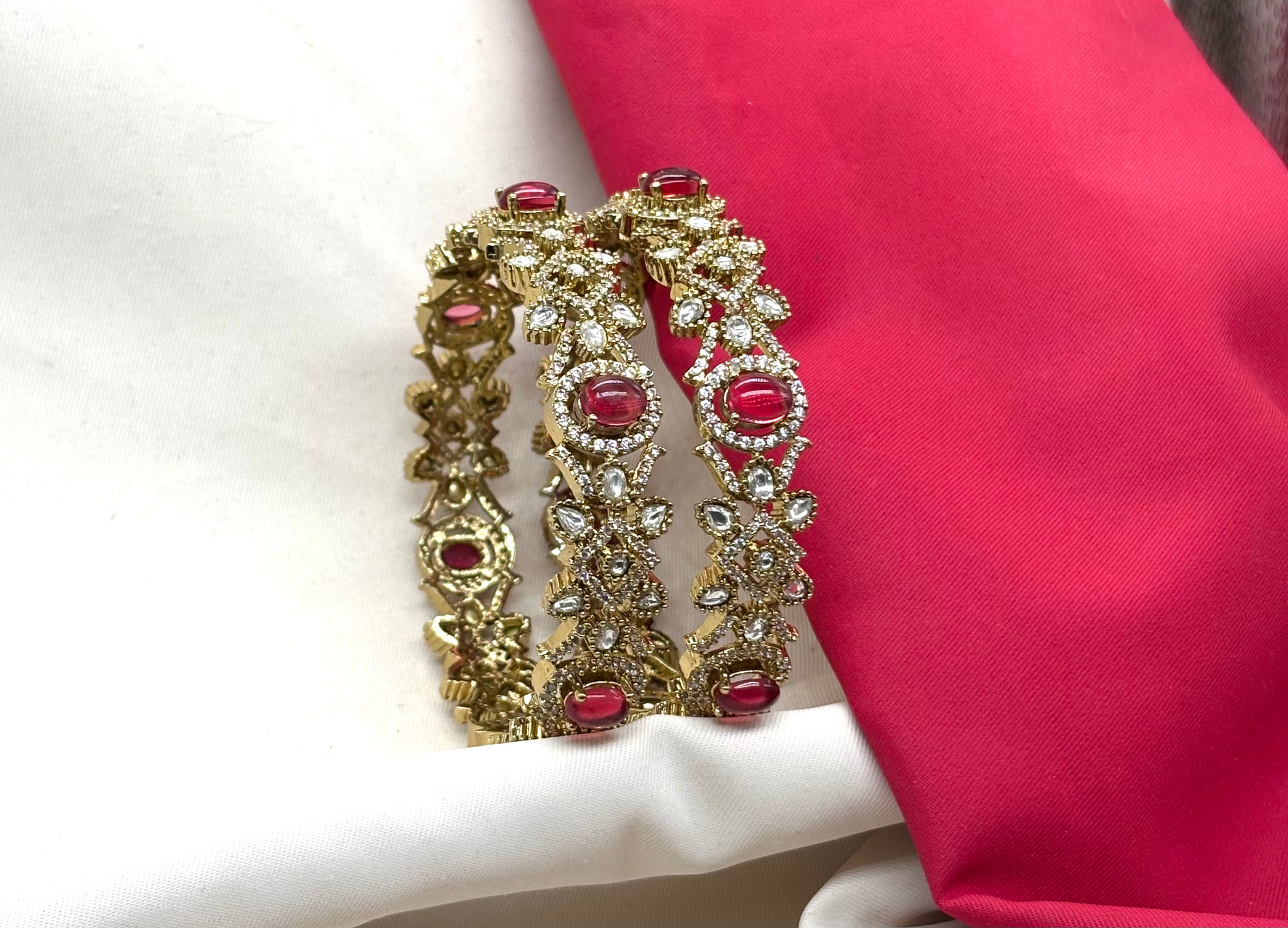 Victorian finishing Beautifully designed Floral with Red Stones Bangle