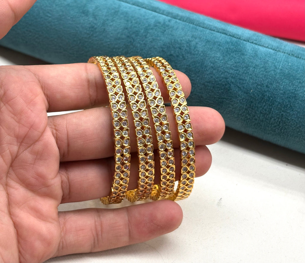 Panchloham American diamond leaf-and-drop pattern Bangles