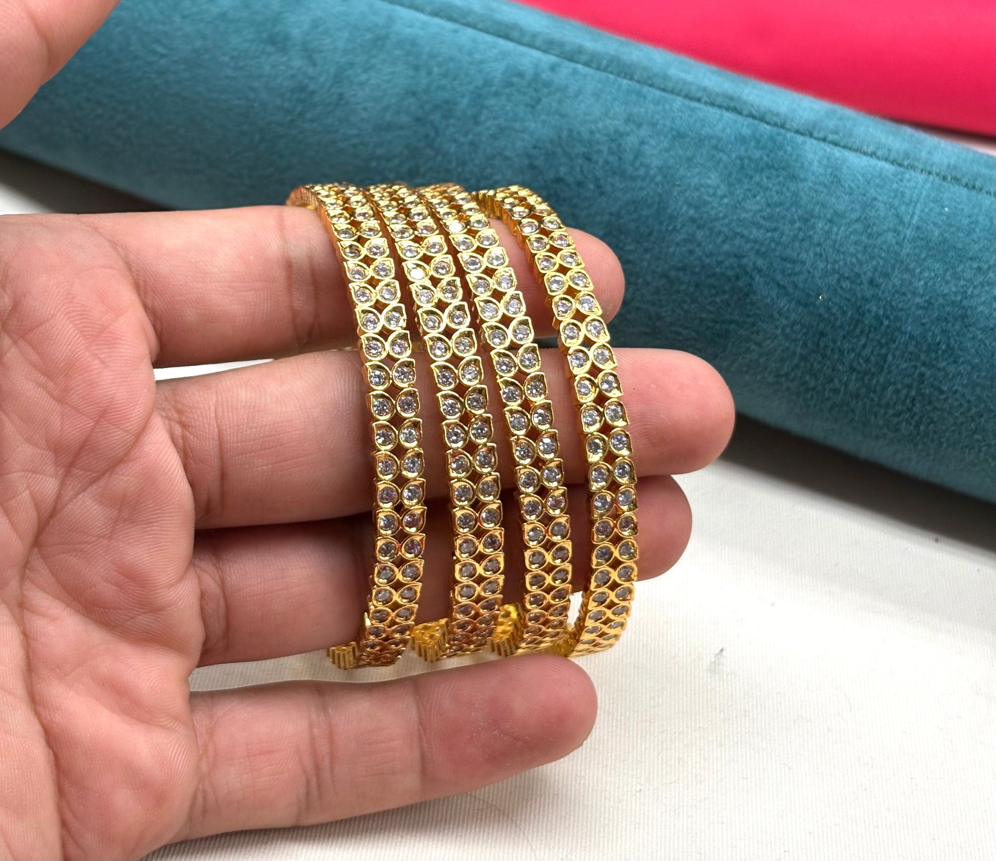 Panchloham American diamond leaf-and-drop pattern Bangles
