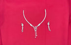 Silver American Diamonds stones deep Baby-pink teardrop and floral-shaped stones Short Necklace
