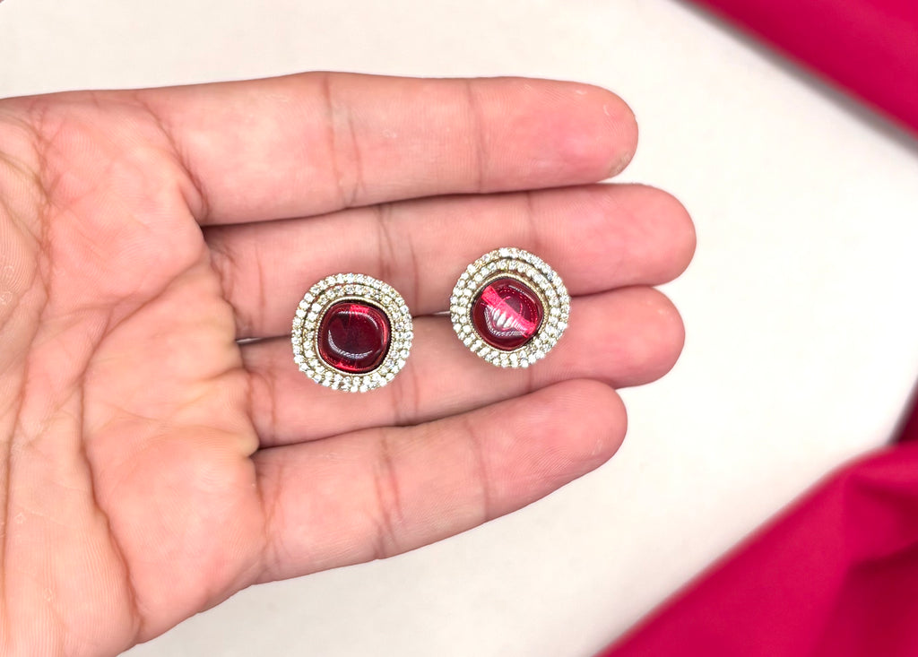 Victorian finishing with American Diamond with Red Stone Short Necklace