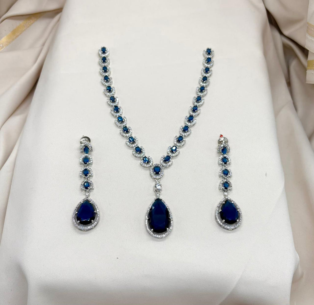 Silver Short Necklace-Blue Stone's