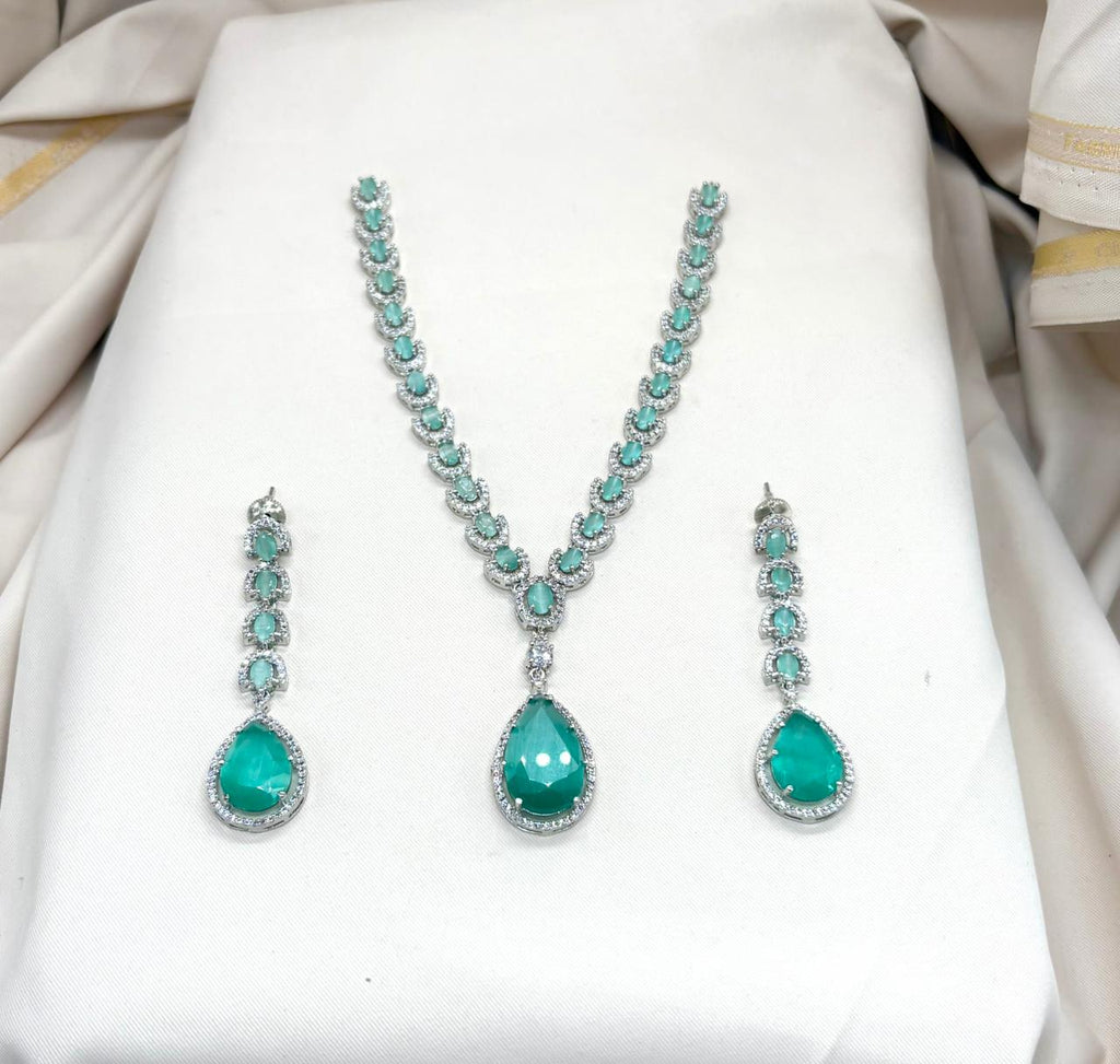 Silver Short Necklace-Sky Blue Stone's