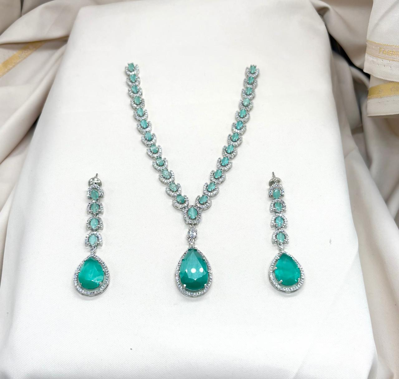 Silver Short Necklace-Sky Blue Stone's