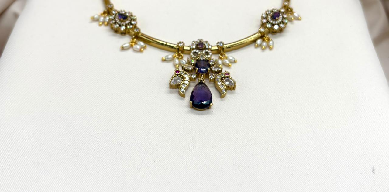 Victorian Purple stone Short Necklace