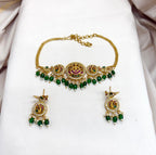 Lord Lakshmi Green Beds Gold Choker