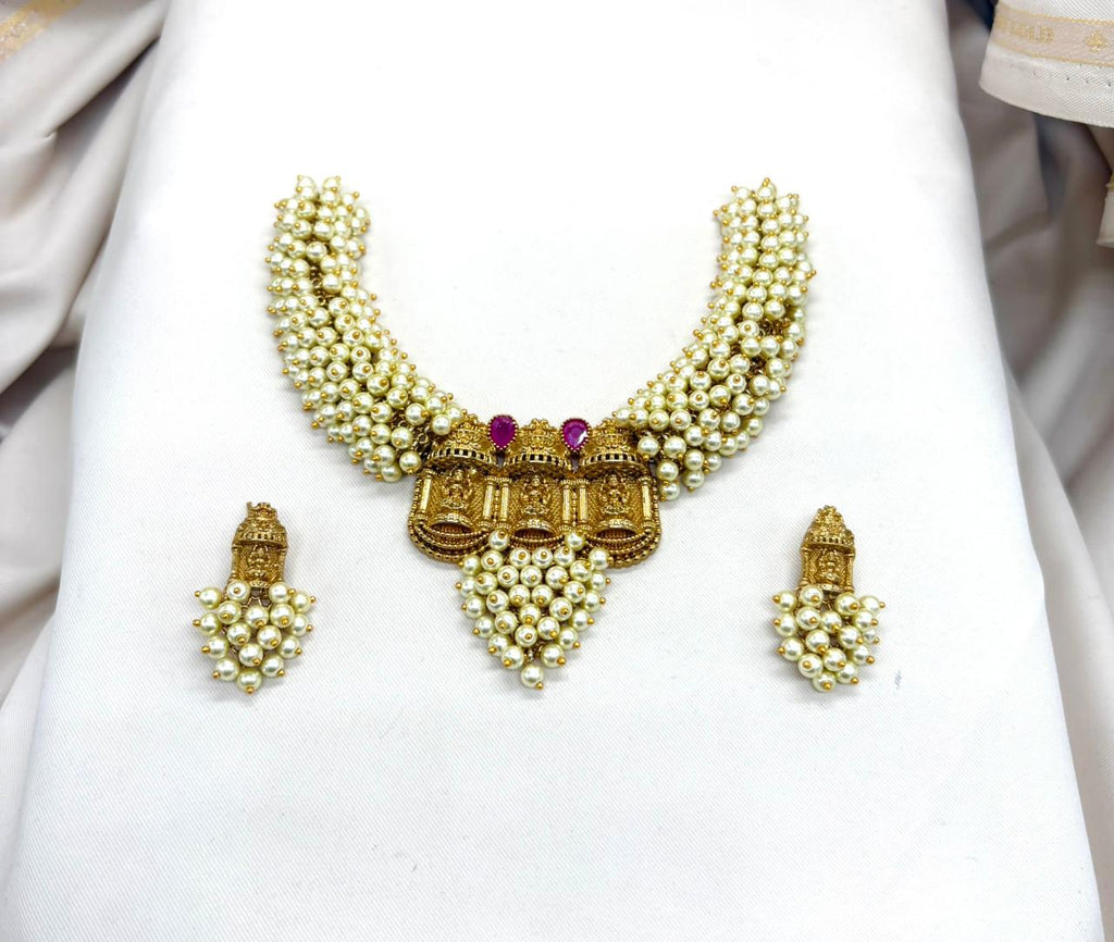 Gold Plated White Pearls Necklace
