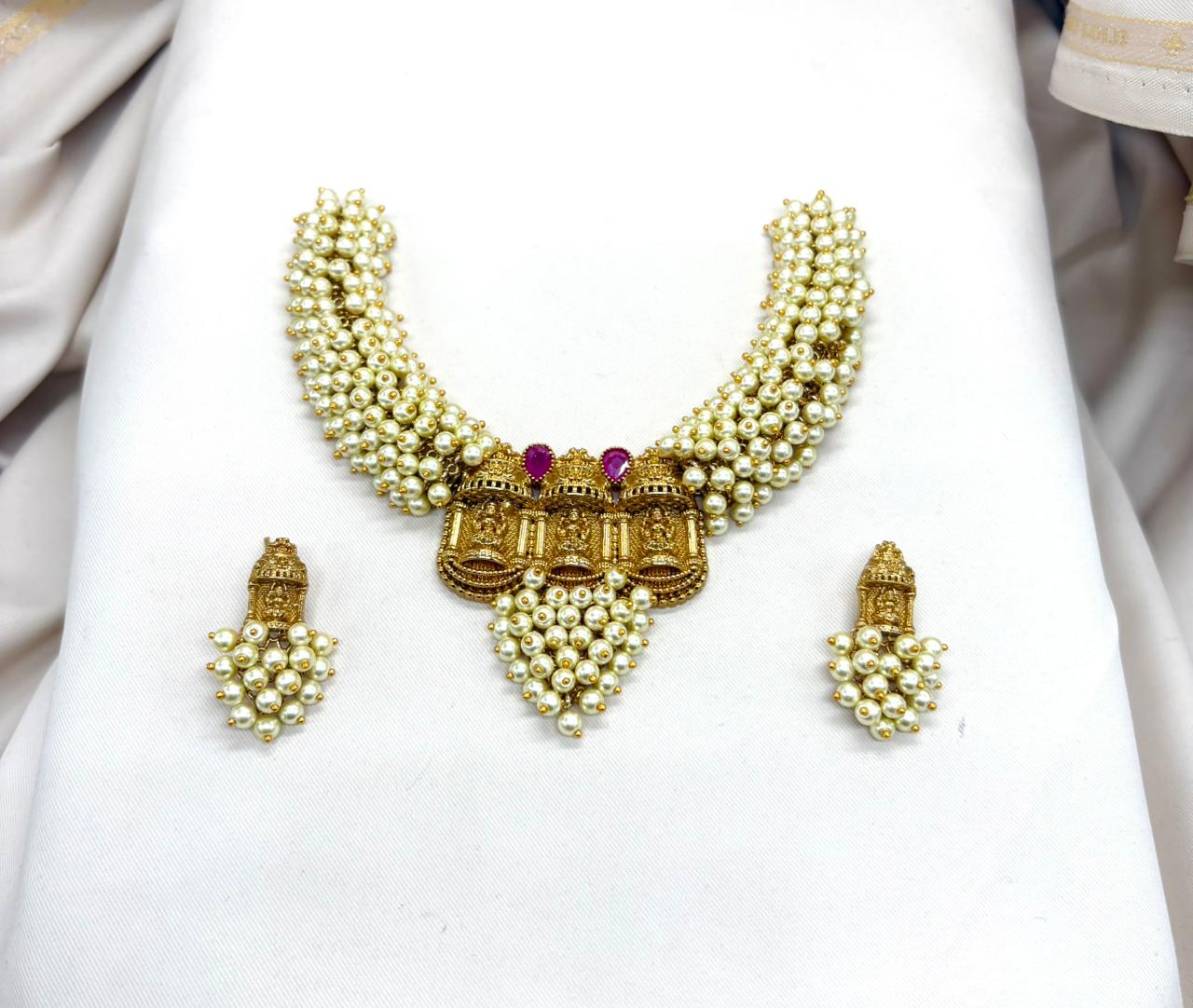 Gold Plated White Pearls Necklace