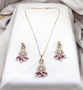 Polki moissanite stone chain with locket with red beads