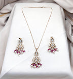 Polki moissanite stone chain with locket with red beads