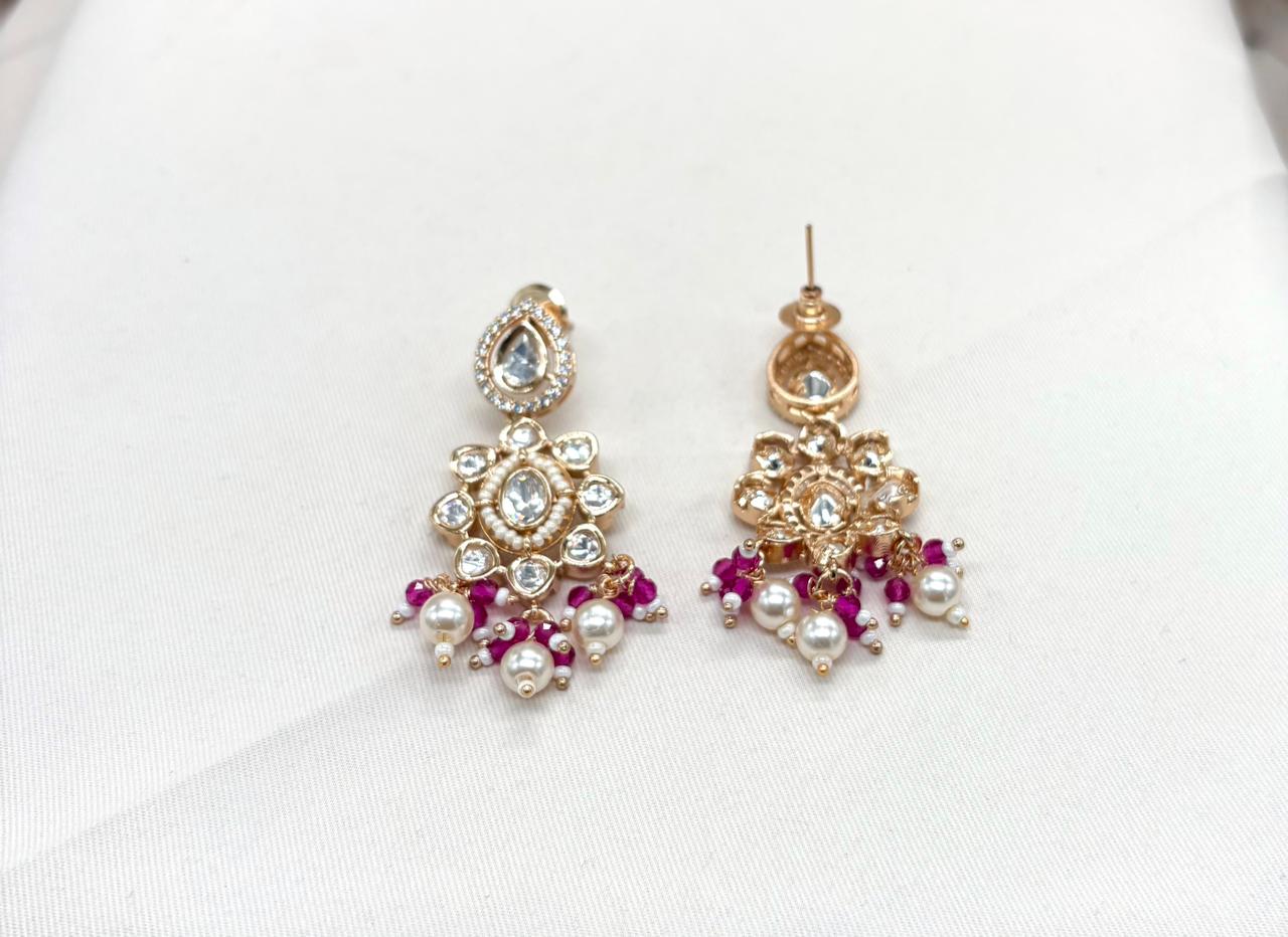 Polki moissanite stone chain with locket with red beads