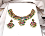 Jadau kundan green Onyx Beads Short Necklace