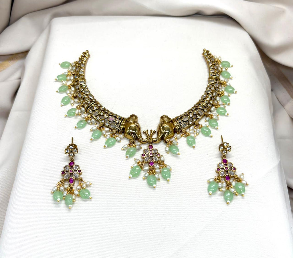 Victorian Mint-Green monalisa Beads Kanti