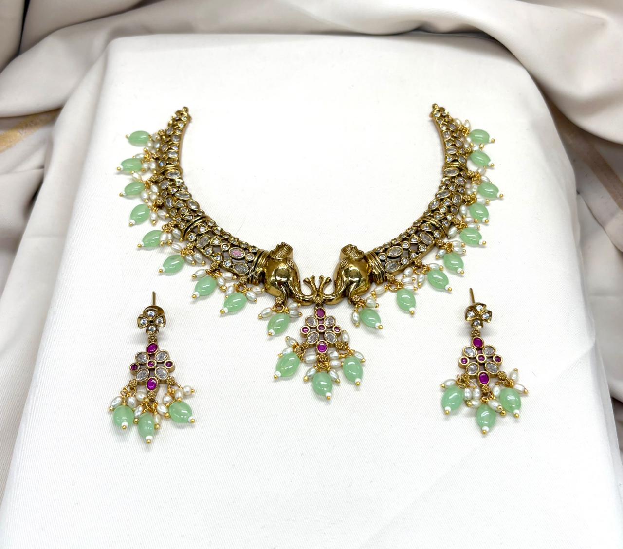 Victorian Mint-Green monalisa Beads Kanti