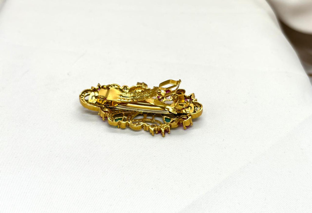 Peacock Designed Ruby Stones Hair Clip