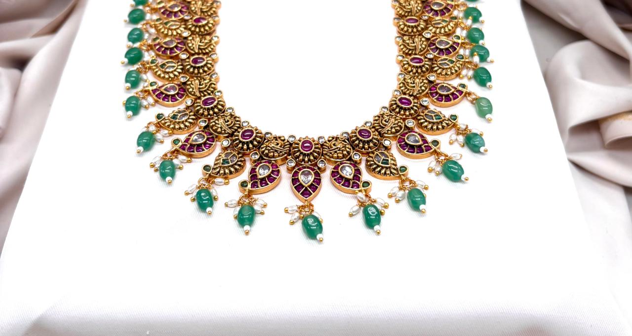 Jadau kundan with Green kempu stone Long Necklace