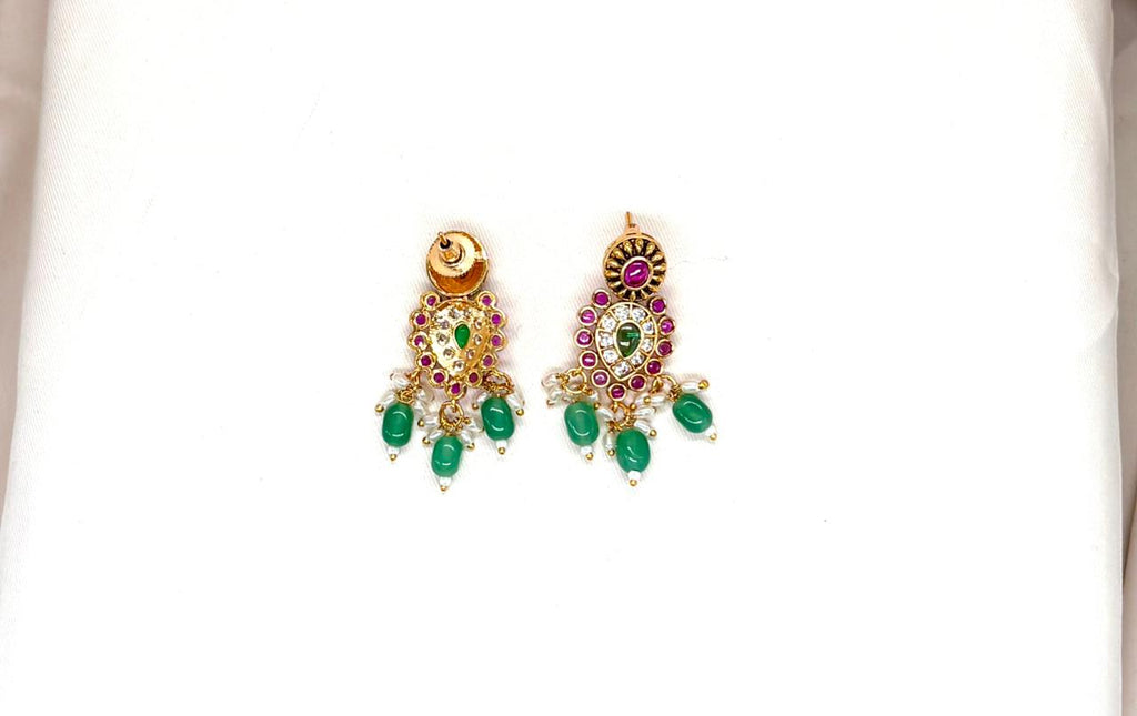 Jadau kundan with Green kempu stone Long Necklace