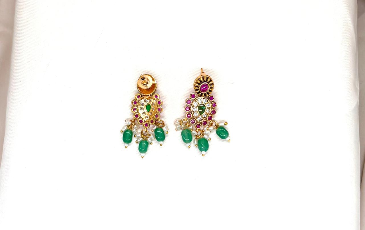 Jadau kundan with Green kempu stone Long Necklace