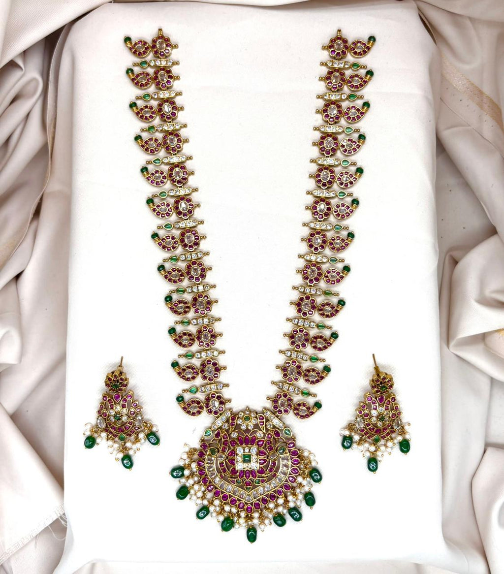 Jadau kundan with white pearls Long Necklace