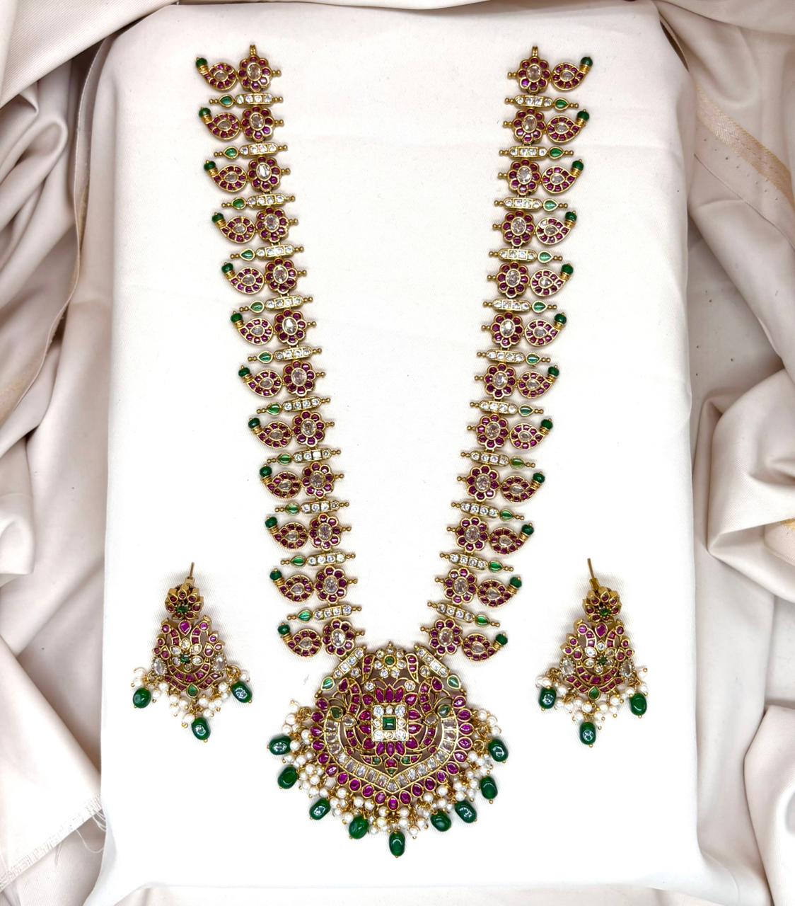 Jadau kundan with white pearls Long Necklace