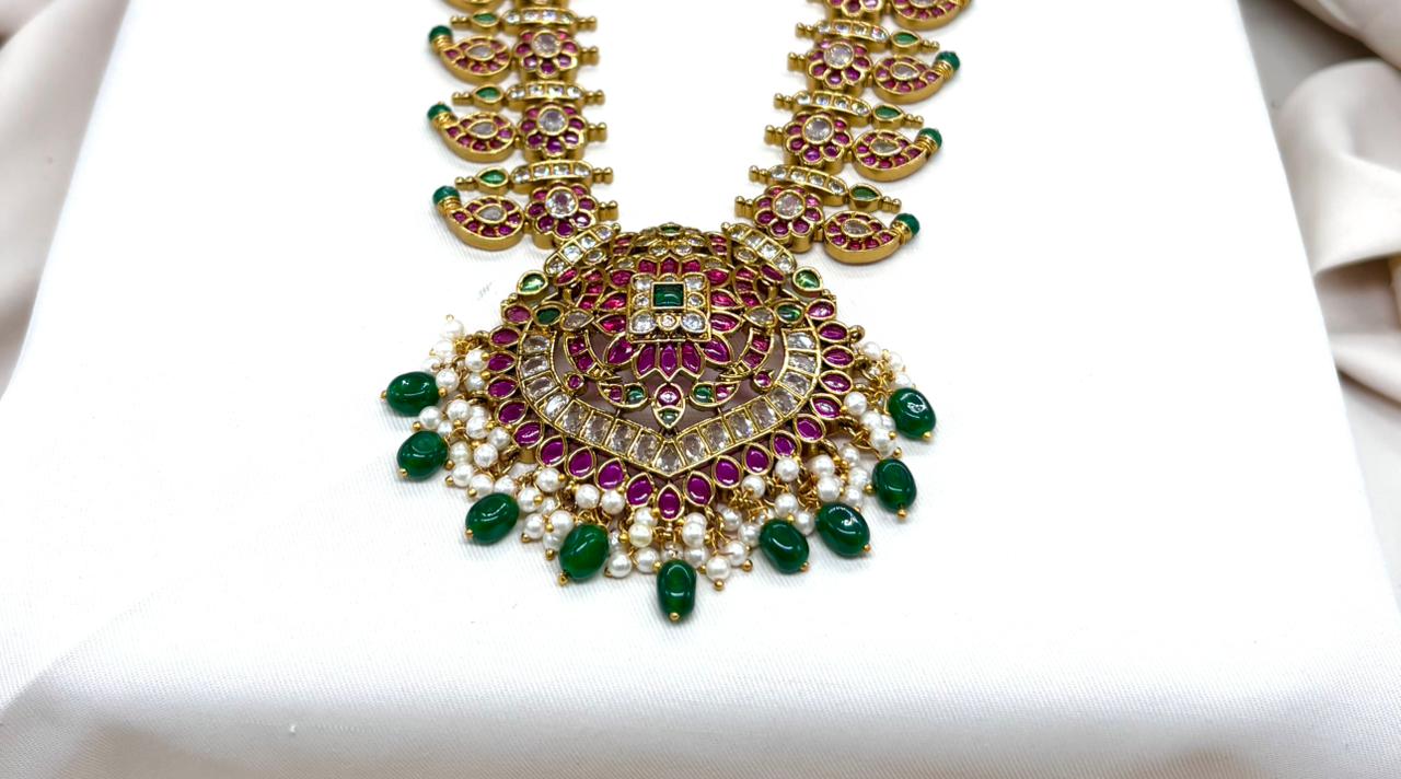 Jadau kundan with white pearls Long Necklace