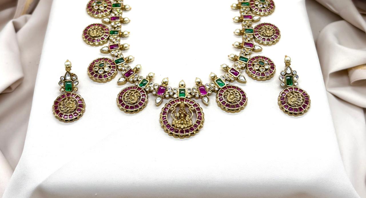 Jadau kundan Lord Lakshmi Designed  Long Necklace