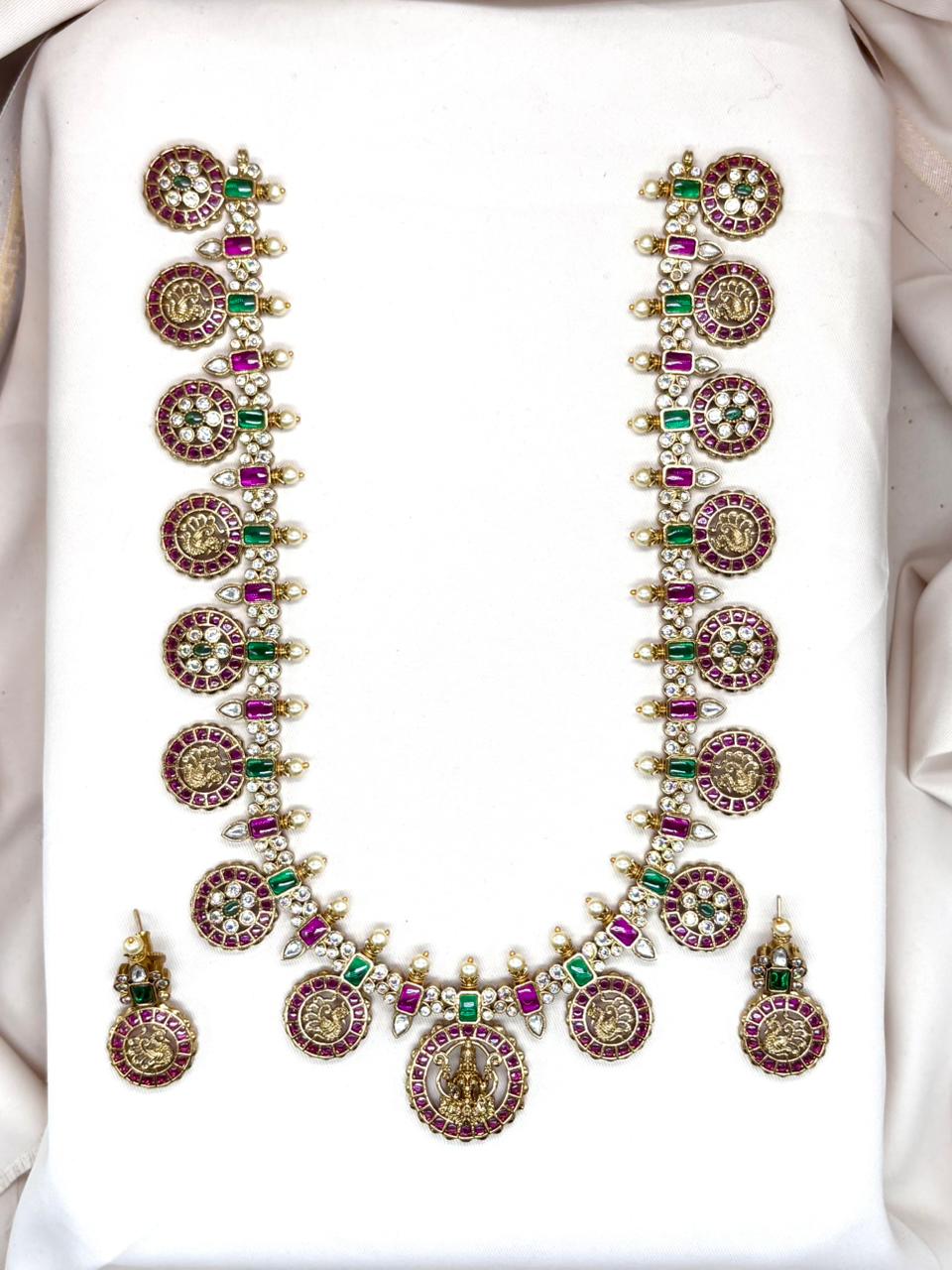 Jadau kundan Lord Lakshmi Designed  Long Necklace