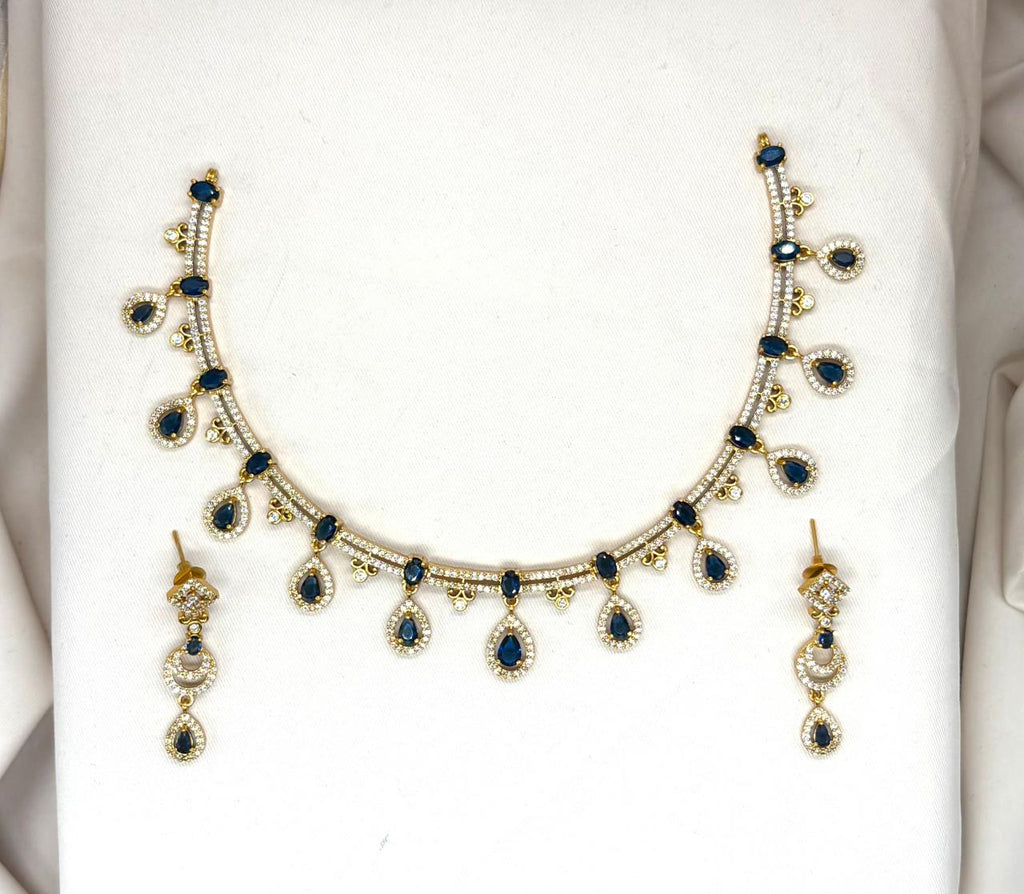 Matte finishing with Blue stone's Short Necklace