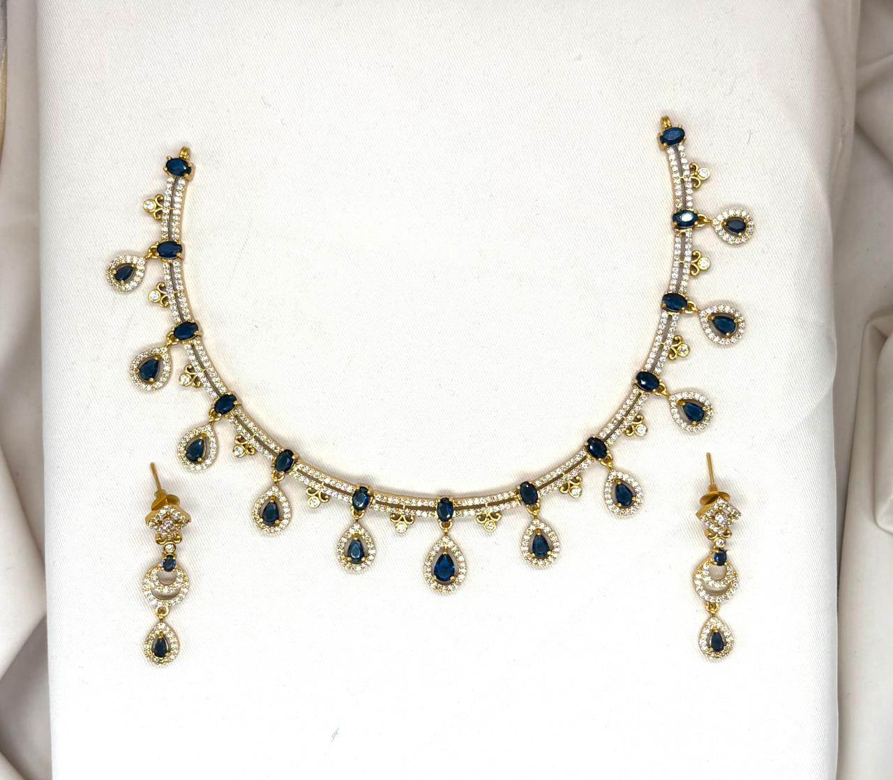 Matte finishing with Blue stone's Short Necklace