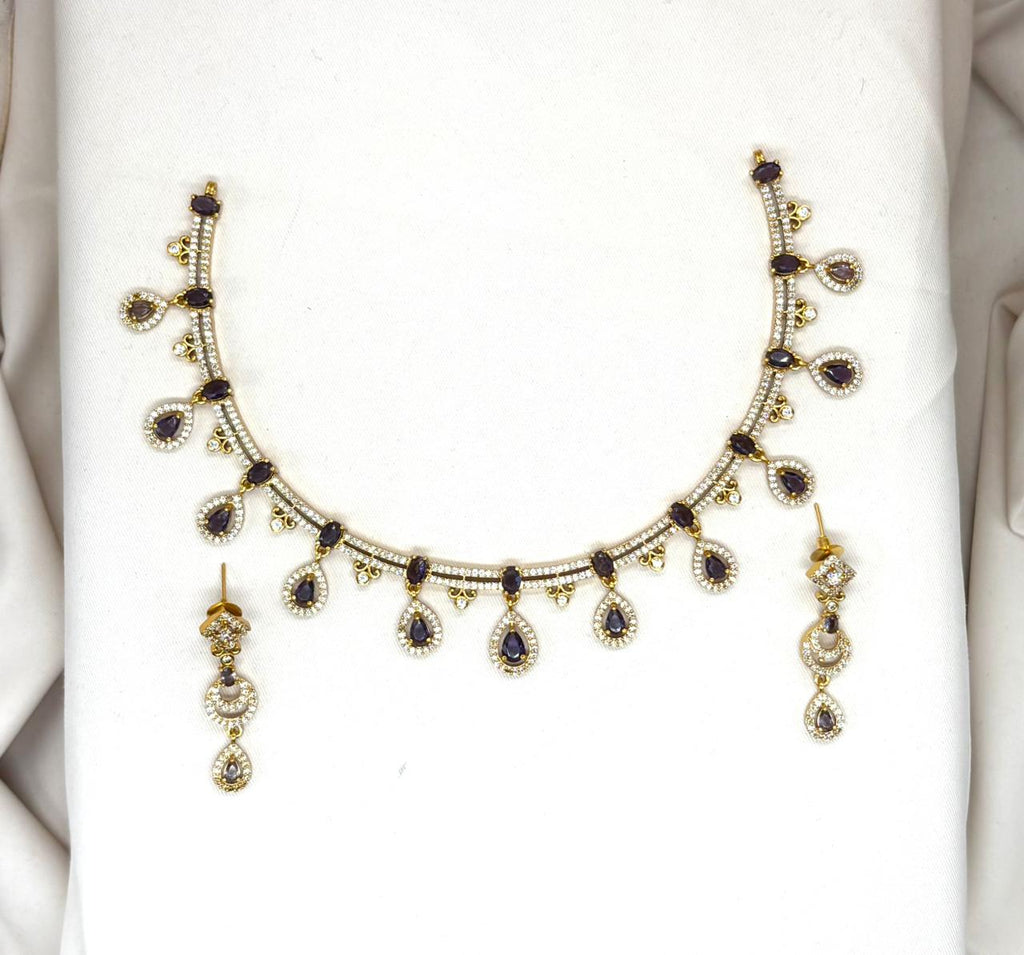 Matte finishing with Purple stone's Short Necklace