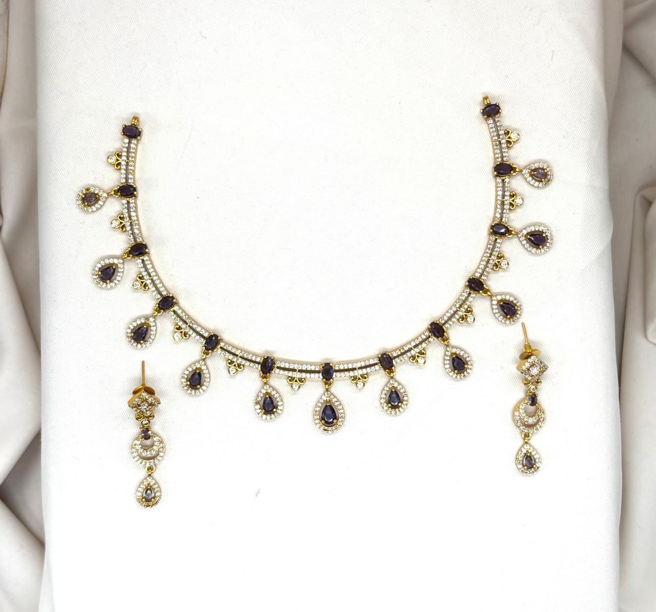 Matte finishing with Purple stone's Short Necklace