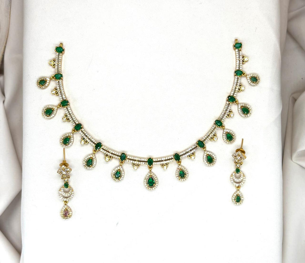 Matte finishing with Green stone's Short Necklace