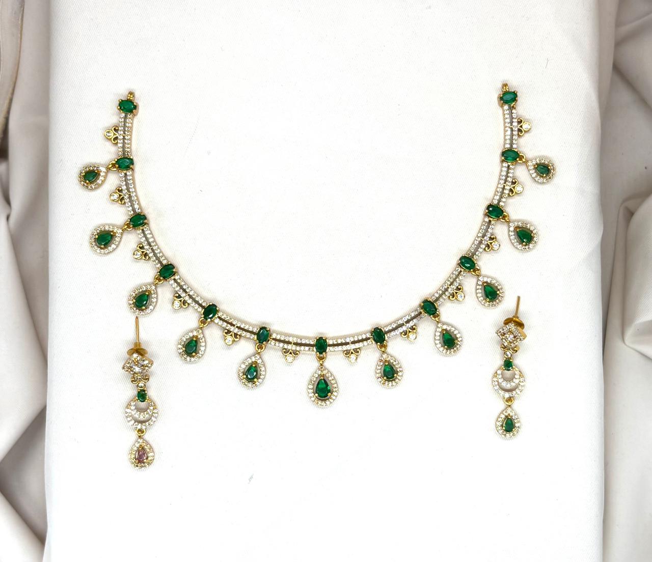 Matte finishing with Green stone's Short Necklace