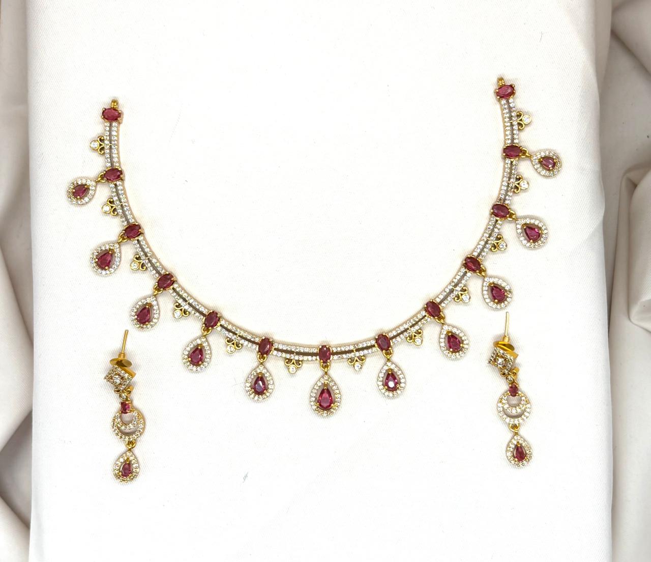 Matte finishing with Red stone's Short Necklace